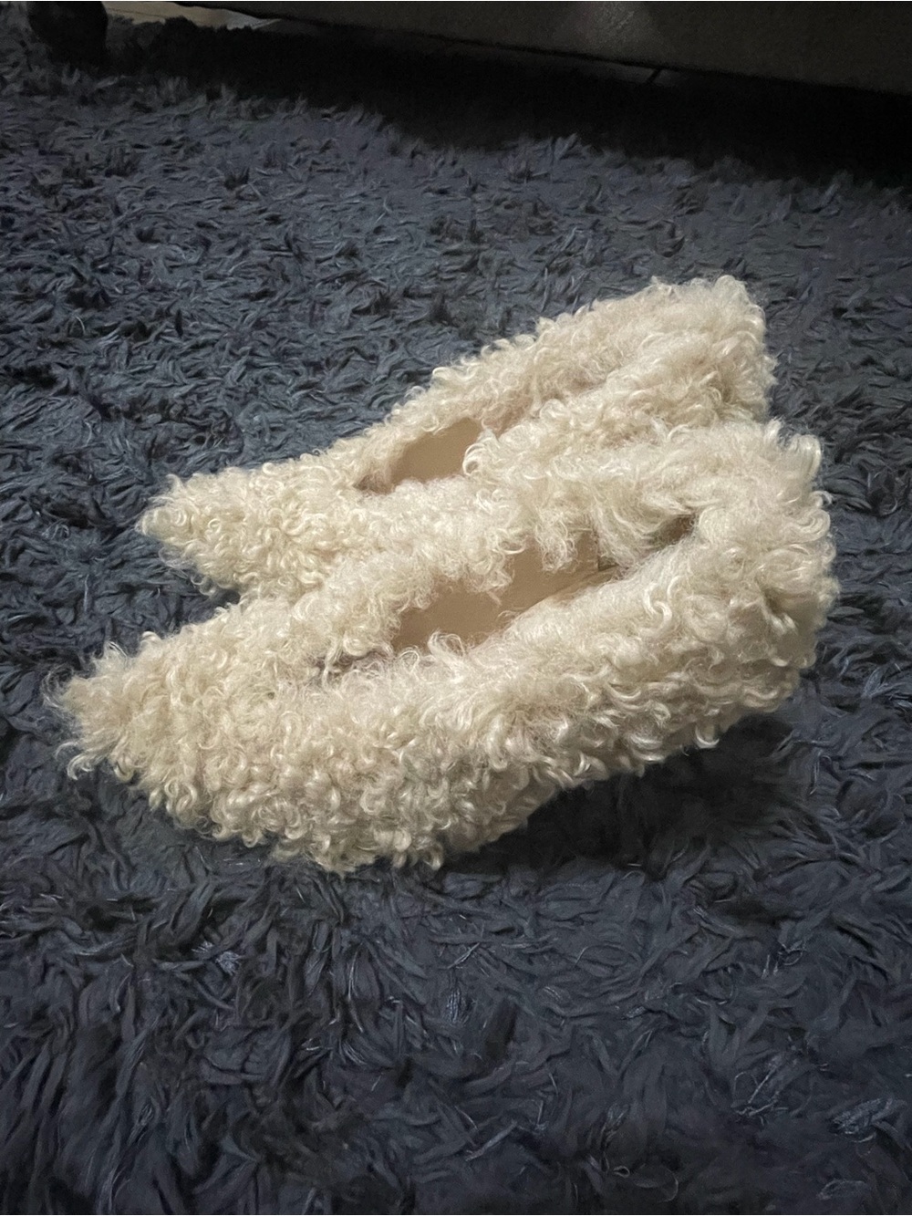 Steve Madden Curly Faux-Shearling Slip-On Flats - Cream
